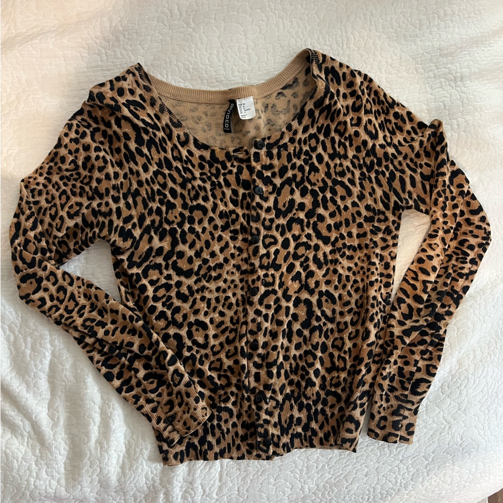 H&M Divided Tan and Black Animal Print Cardigan